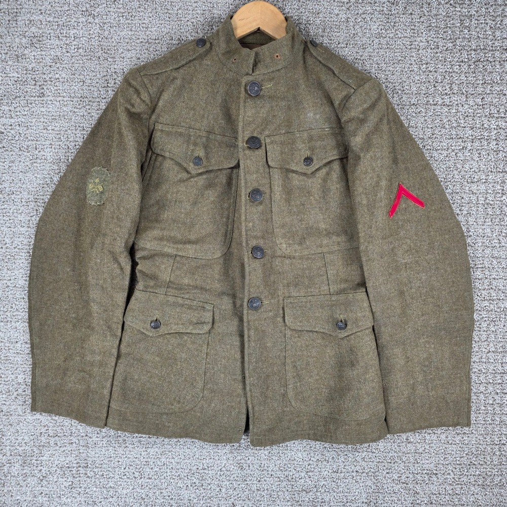 Vintage WWI US Army M1917 Wool Service Tunic Jacket Olive Drab Private Rank Sz S